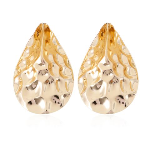 1 Pair Exaggerated Luxurious Oversized Water Droplets Pleated Iron Gold Plated Ear Studs
