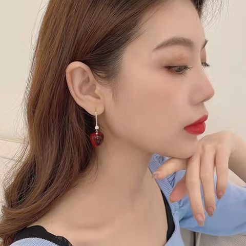 1 Pair Sweet Korean Style Cherry Alloy Drop Earrings