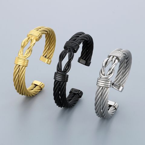 Hip-Hop Solid Color 304 Stainless Steel Men's Cuff Bracelets