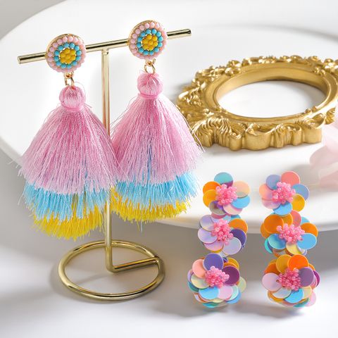 1 Pair Elegant Cute Classic Style Tassel Plating Hollow Out Inlay Cotton K Gold Plated Drop Earrings