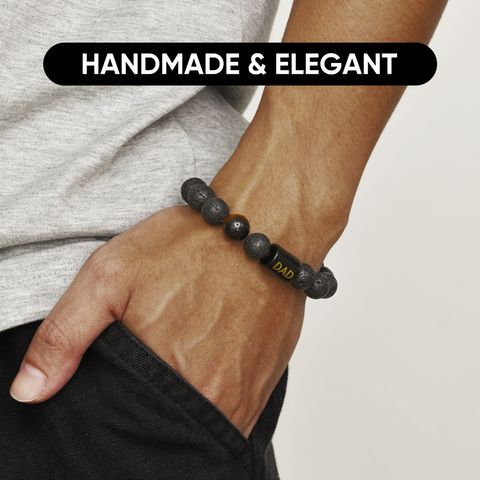 Ethnic Style Classic Style Round Letter Volcanic Rock Tiger Eye Beaded Stoving Varnish Father'S Day Men's Drawstring Bracelets