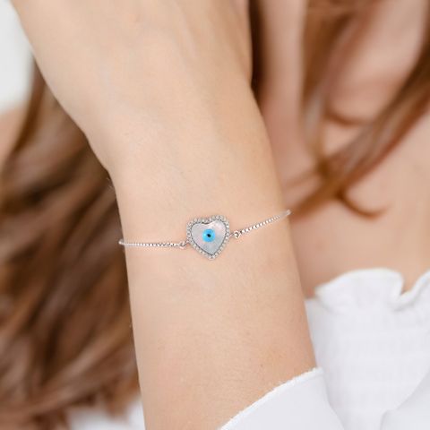 Sterling Silver White Gold Plated Rhodium Plated Basic Simple Style Classic Style Plating Inlay Geometric Heart Shape Zircon Bracelets