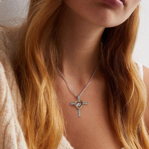 Sterling Silver 14K Gold Plated White Gold Plated Elegant Simple Style Streetwear Polishing Plating Inlay Geometric Cross Heart Shape Zircon Pendant Necklace