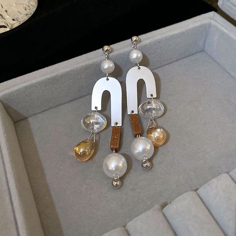 1 Pair Modern Style Classic Style Water Droplets Tassel Inlay Alloy Imitation Pearl Drop Earrings