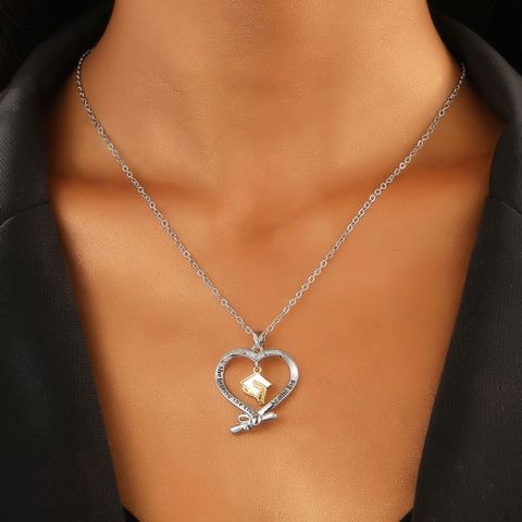 Wholesale Basic Modern Style Classic Style Doctoral Cap Heart Shape Copper Inlay Rhinestones Pendant Necklace