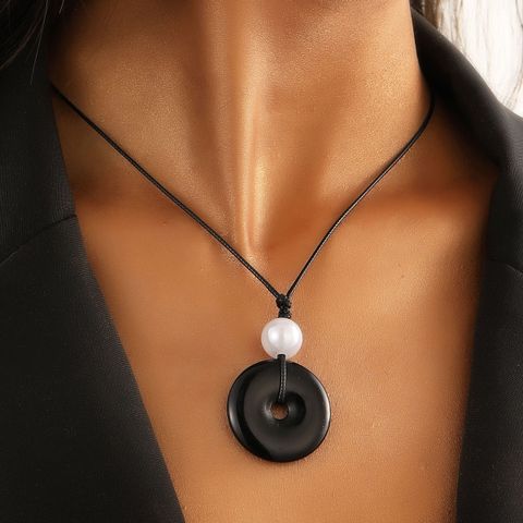 Chinoiserie Round Plastic Resin Rope Women's Pendant Necklace