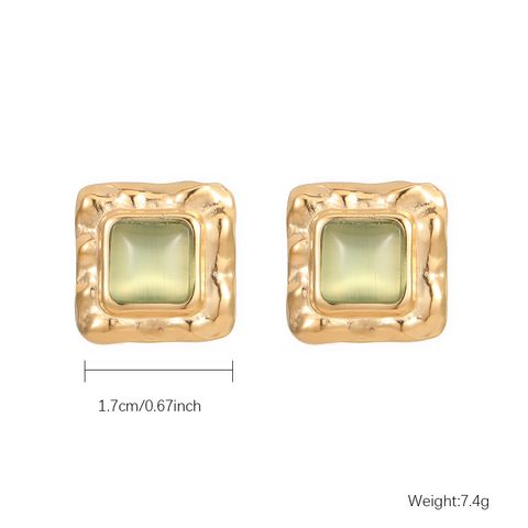 1 Pair Elegant Lady Streetwear Square Inlay 304 Stainless Steel Opal Gold Plated Ear Studs