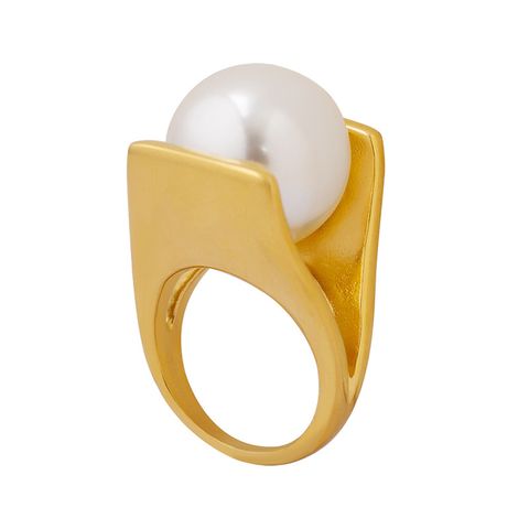 Wholesale Jewelry Simple Style Geometric Imitation Pearl Titanium Steel 18K Gold Plated Plating Rings