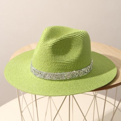 Stage Hat Men's Summer Panama Straw Hat Women's Light Diamond Top Hat British Grass Green Beach Sun Hat Sun Protection Hat Tide