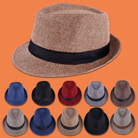 Manufacturers Supply Fedora Hat British Style Linen Solid Color Top Hat For Men And Women Curling Couple Sun Hat
