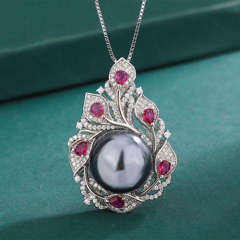 Wholesale Elegant Lady Streetwear Geometric Copper Inlay Artificial Gemstones Imitation Pearl Pendant Necklace