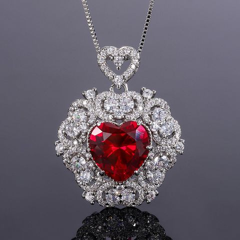 Copper Elegant Lady Streetwear Inlay Geometric Heart Shape Zircon Earrings Necklace