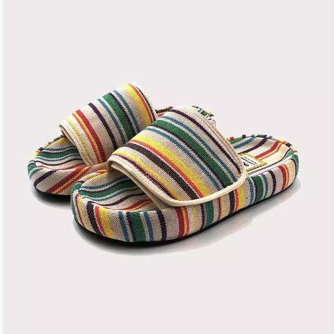 Women's Casual Stripe Round Toe Slides Slippers
