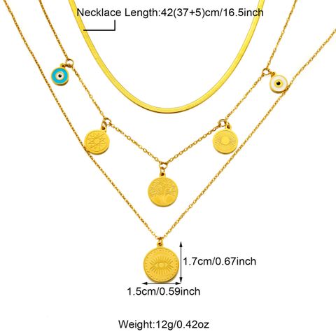 304 Stainless Steel 18K Gold Plated Casual Inlay Moon Leaves Butterfly Zircon Three Layer Necklace Pendant Necklace