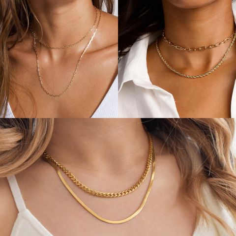 Wholesale Casual Classic Style Solid Color Copper Layered 14K Gold Plated Layered Necklaces