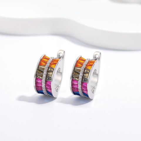 1 Pair Simple Style Classic Style Color Block Inlay Sterling Silver Zircon Earrings