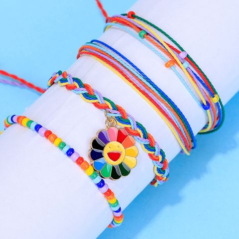 Wholesale Jewelry Simple Style Color Block Flower Rope Patchwork Bracelets