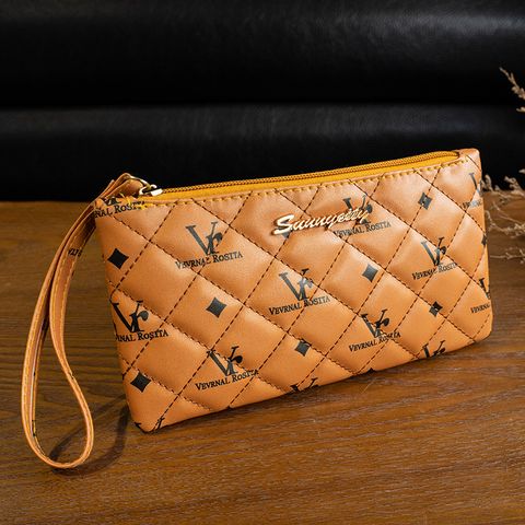 Women's Small Pu Leather Letter Elegant Zipper Clutch Bag