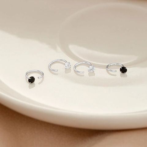 1 Pair Simple Style Solid Color Inlay Sterling Silver Zircon Hoop Earrings