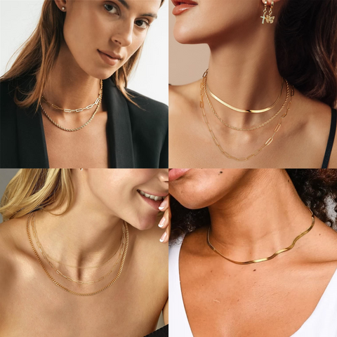 Wholesale Casual Classic Style Solid Color Copper Layered 14K Gold Plated Layered Necklaces