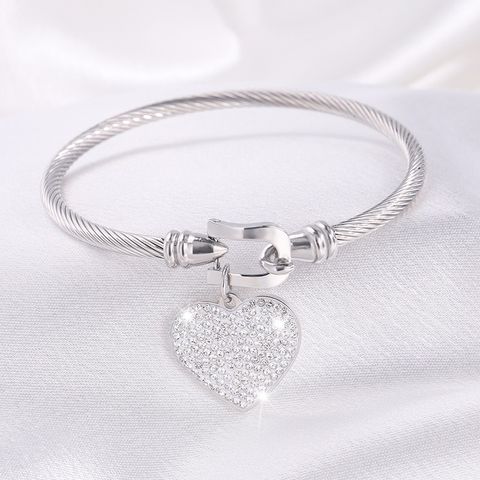 Simple Style Classic Style Heart Shape 304 Stainless Steel Rhinestones Bangle In Bulk