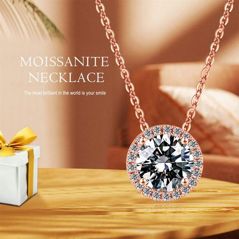 Sterling Silver Elegant Simple Style Geometric Moissanite Pendant Necklace