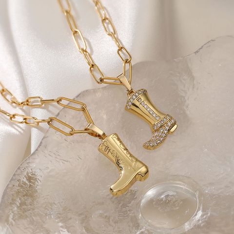 Copper 18K Gold Plated Hip-Hop Cowboy Style Cool Style Plating Inlay Boots Zircon Pendant Necklace
