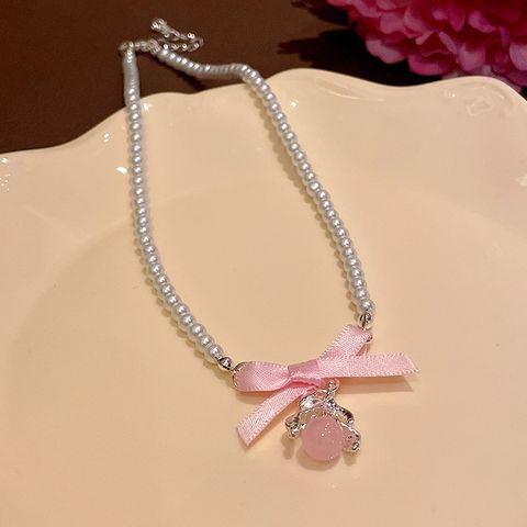 Elegant Sweet Butterfly Imitation Pearl Inlay Crystal Glass Women's Pendant Necklace