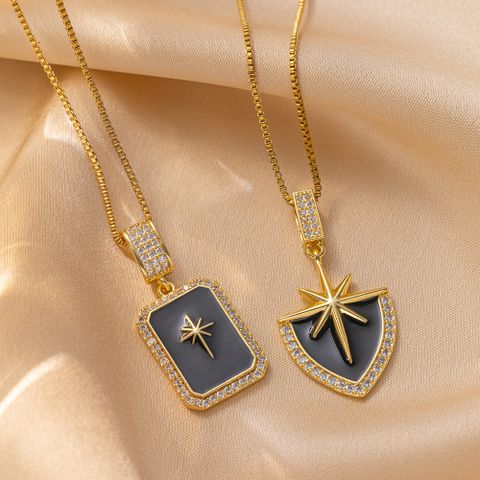 Wholesale Basic Modern Style Classic Style Eight Awn Star Copper Enamel Inlay 18K Gold Plated Rhinestones Pendant Necklace