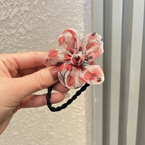 Sweet Cherry Bow Knot Synthetic Yarn Handmade Hair Clip 1 Piece
