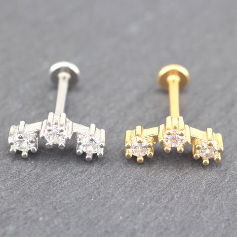 1 Piece Simple Style Classic Style Commute Geometric Solid Color Inlay 304 Stainless Steel Copper Zircon 18K Gold Plated Ear Studs Cartilage Earrings