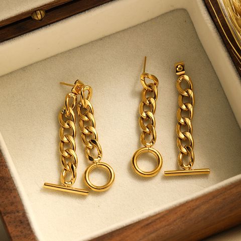 1 Pair Basic Modern Style Classic Style Solid Color Chain Plating 304 Stainless Steel 18K Gold Plated Drop Earrings