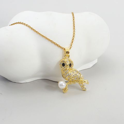 304 Stainless Steel Copper 18K Gold Plated IG Style Cute Korean Style Plating Inlay Bird Zircon Pendant Necklace