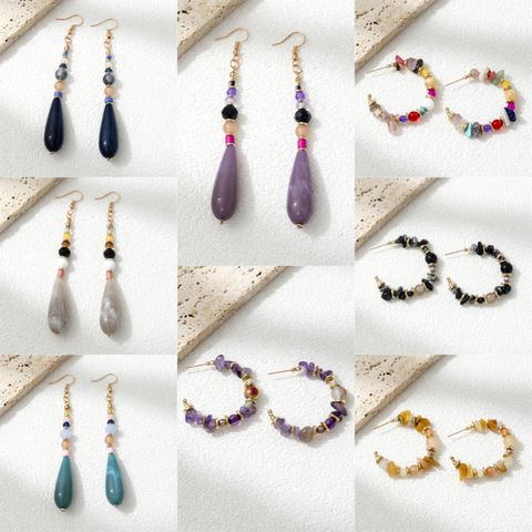 1 Pair Vintage Style Simple Style Color Block Beaded Arylic Glass Stone Drop Earrings