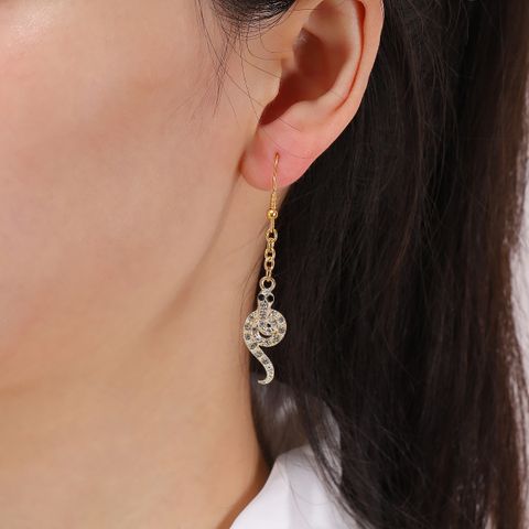 1 Pair Elegant Snake Inlay Zinc Alloy Rhinestones 18K Gold Plated Drop Earrings