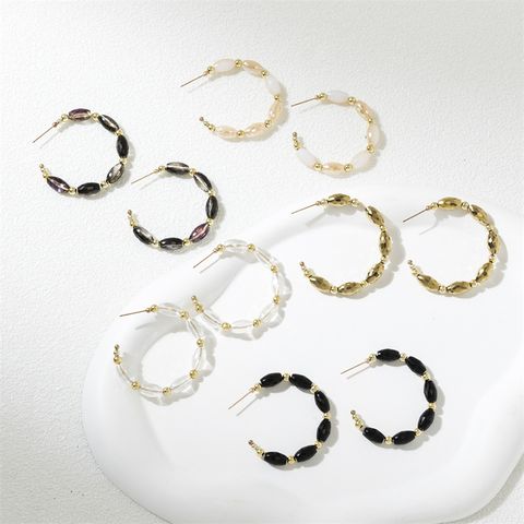 1 Pair Simple Style Commute Color Block Beaded CCB Alloy Glass Ear Studs