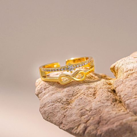 Copper 18K Gold Plated Simple Style Plating Inlay Number Zircon Rings