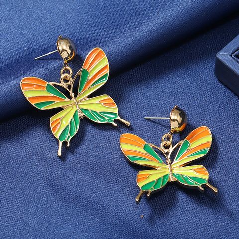 1 Pair Elegant Butterfly Enamel Alloy Gold Plated Drop Earrings
