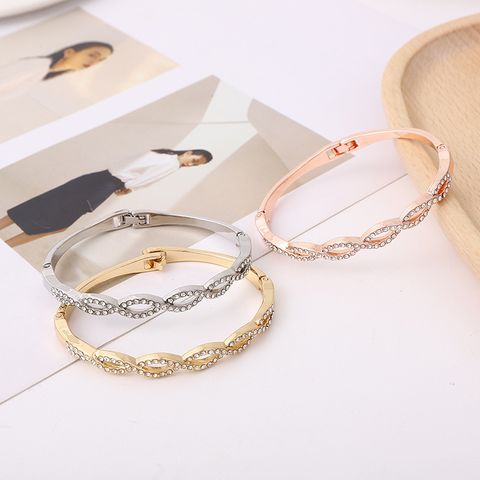 Simple Style Solid Color Zircon Zinc Alloy Wholesale Bangle