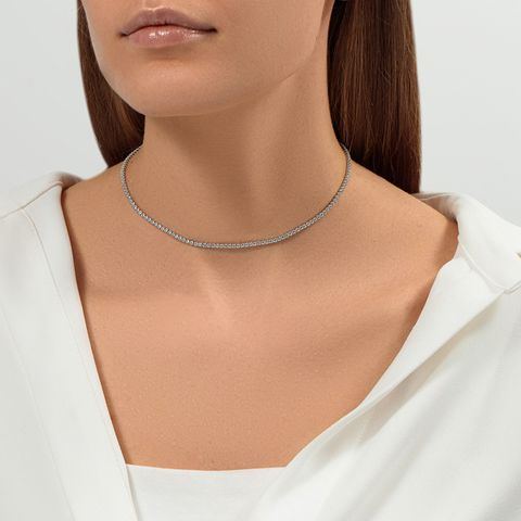 Sterling Silver White Gold Plated Gold Plated Elegant Simple Style Inlay Geometric Zircon Choker
