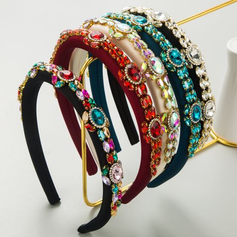 Women's Exaggerated Vacation Classic Style Color Block Alloy Cloth Glass Plating Inlay Crystal Glass Hair Band