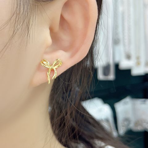 1 Pair Cute Sweet Simple Style Bow Knot Plating Copper 18K Gold Plated Gold Plated Ear Studs