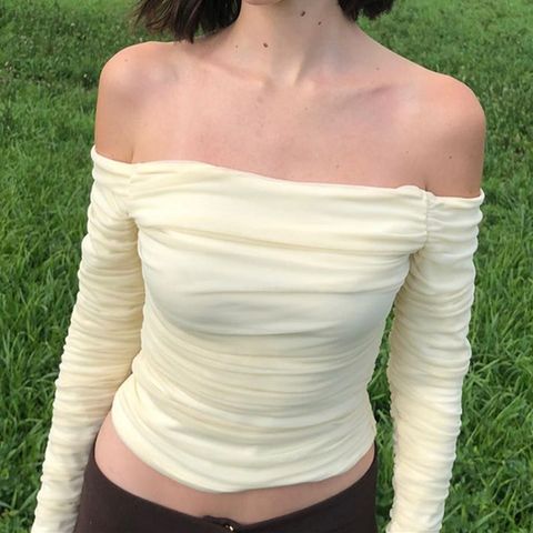 Women's Crop Top Long Sleeve T-Shirts Ruched Elegant Sexy Solid Color