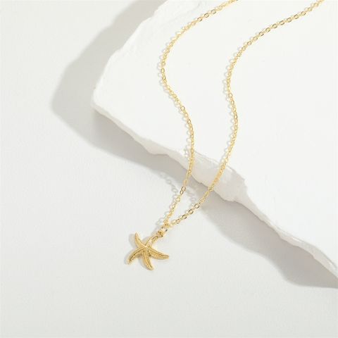 Copper 14K Gold Plated Vintage Style Simple Style Commute Inlay Starfish Zircon Pendant Necklace