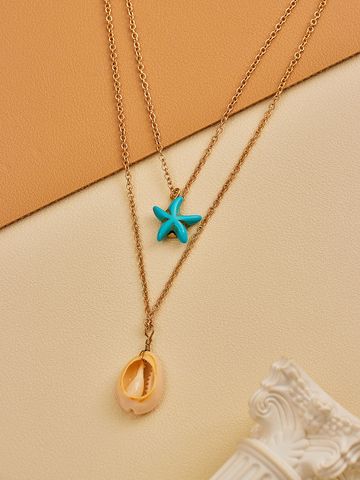 Elegant Vacation Starfish Ocean Shell Arylic Alloy Wholesale Double Layer Necklaces