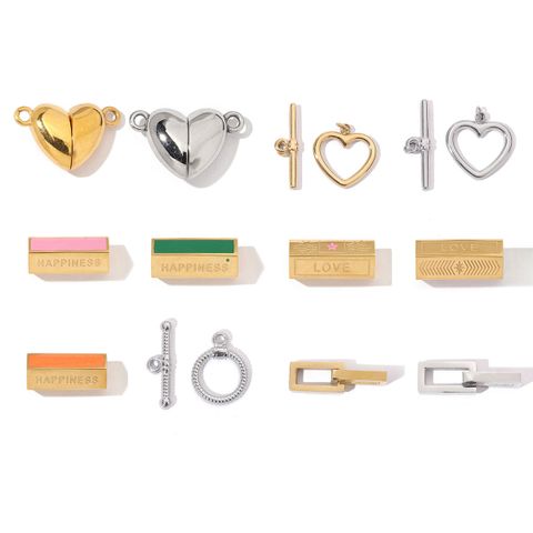 A Pack Of 3 16*13mm 19*7mm 201 Stainless Steel 18K Gold Plated Heart Shape Rectangle Polished OT Buckle Pendant Jewelry Buckle