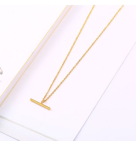 Wholesale Jewelry Simple Style One Word Titanium Steel 18K Gold Plated Plating Earrings Necklace