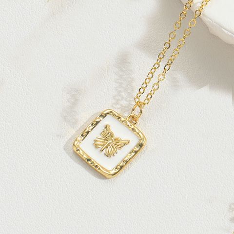 Copper 14K Gold Plated Vintage Style Simple Style Commute Enamel Inlay Butterfly Zircon Pendant Necklace