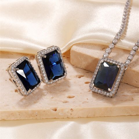 Copper K Gold Plated Elegant Glam Luxurious Inlay Rectangle Zircon Jewelry Set