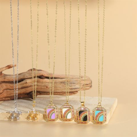 Wholesale Vintage Style Simple Style Rainbow Copper Enamel Inlay 14K Gold Plated Zircon Pendant Necklace